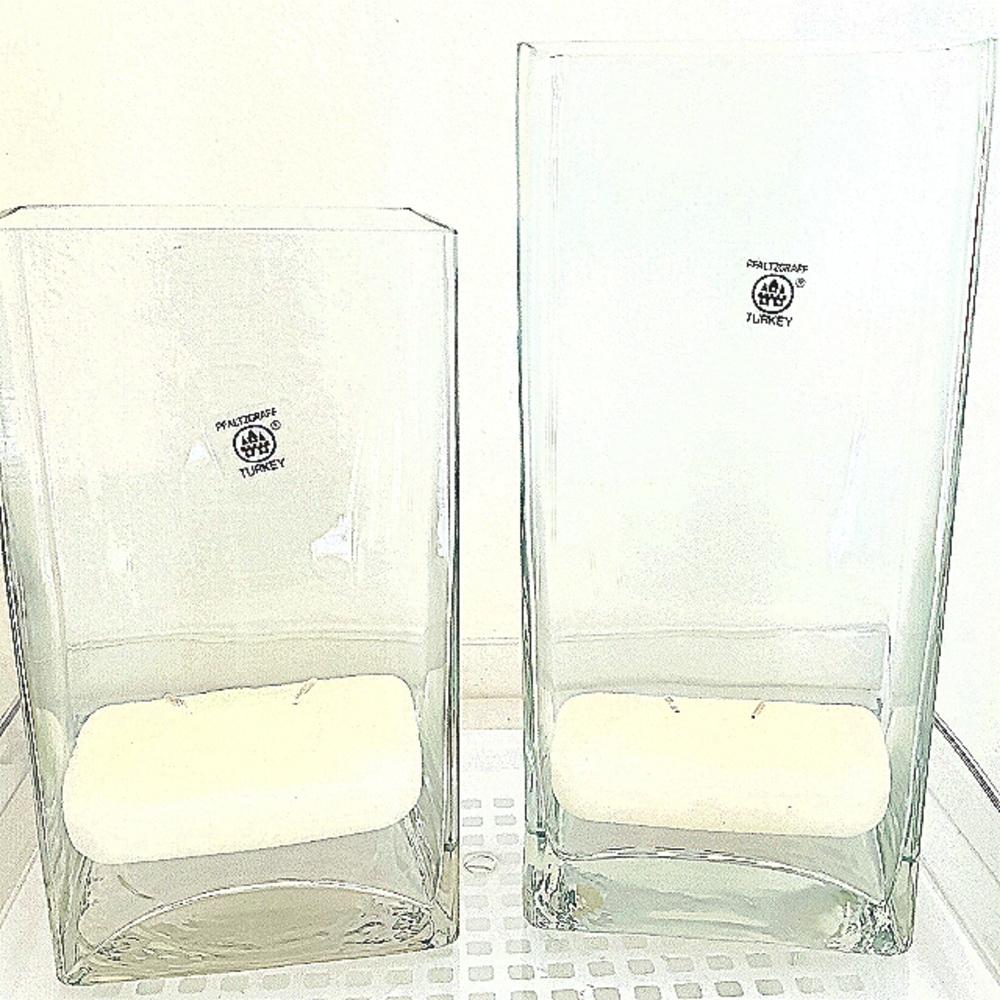Two Pfaltzgraff Decorative Clear Glass Rectangular Handmade Vases/Candleholders